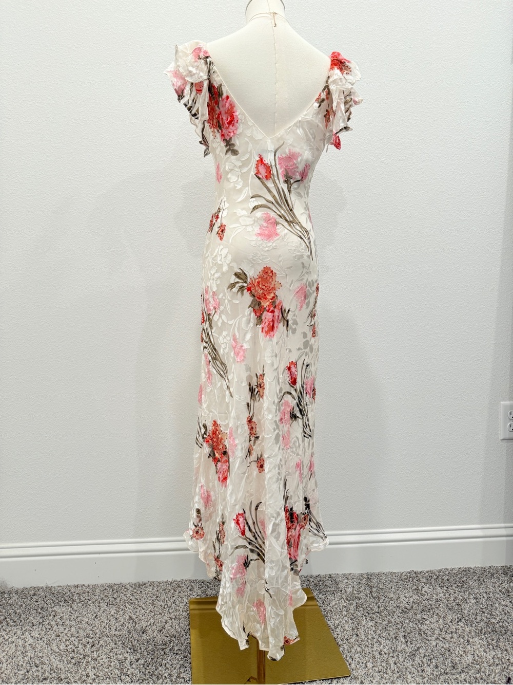 Floral Ivory Pink V-Neck Maxi Dress vintage